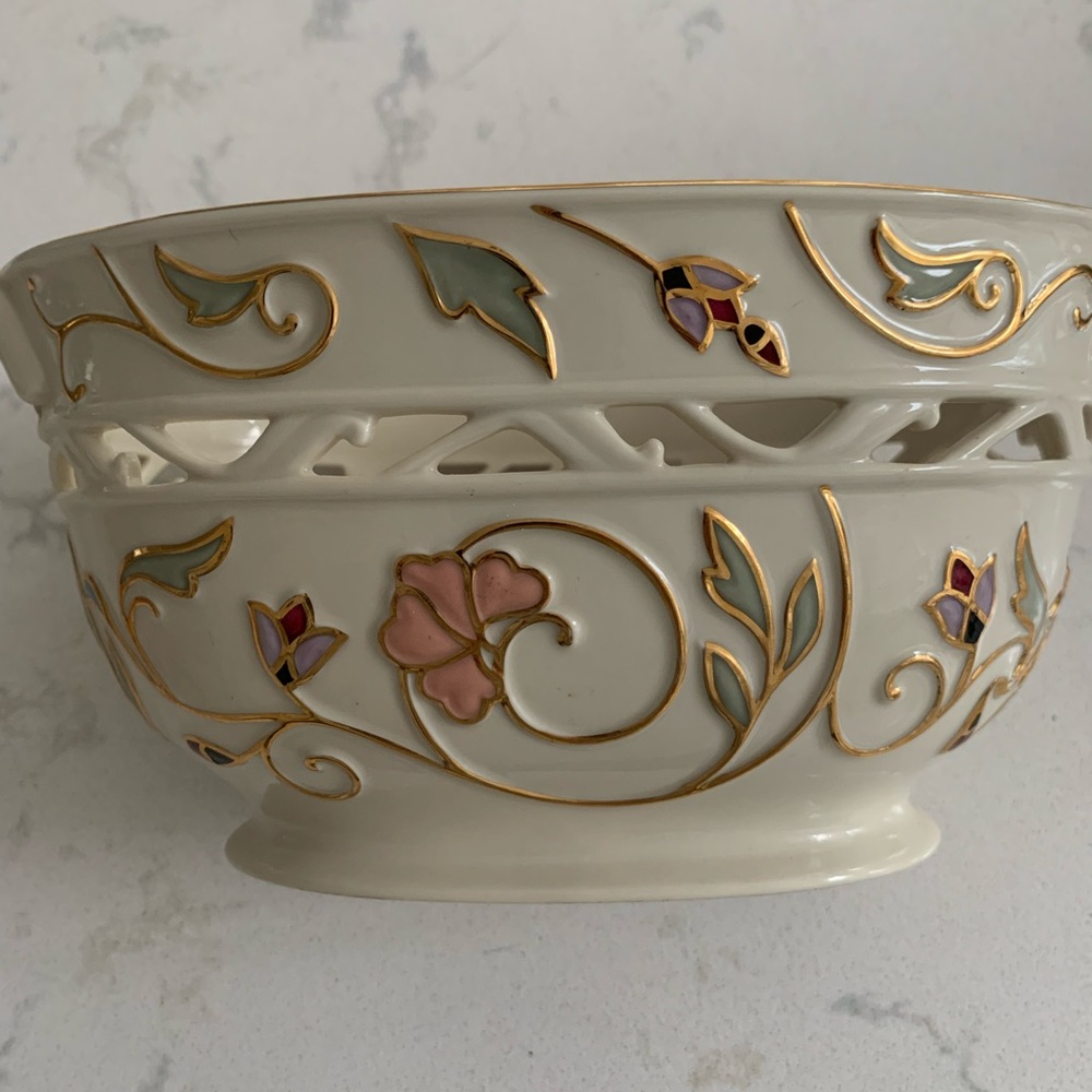 Lenox Gilded Garden China Serving Bowl Dish Floral Gold Plated